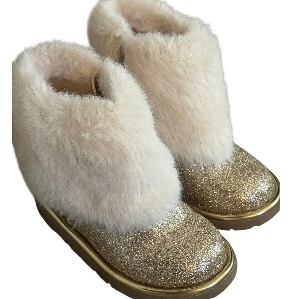 Harper Canyon Gold Glitter Faux Fur Winter Boots Toddler Girls Size 7C